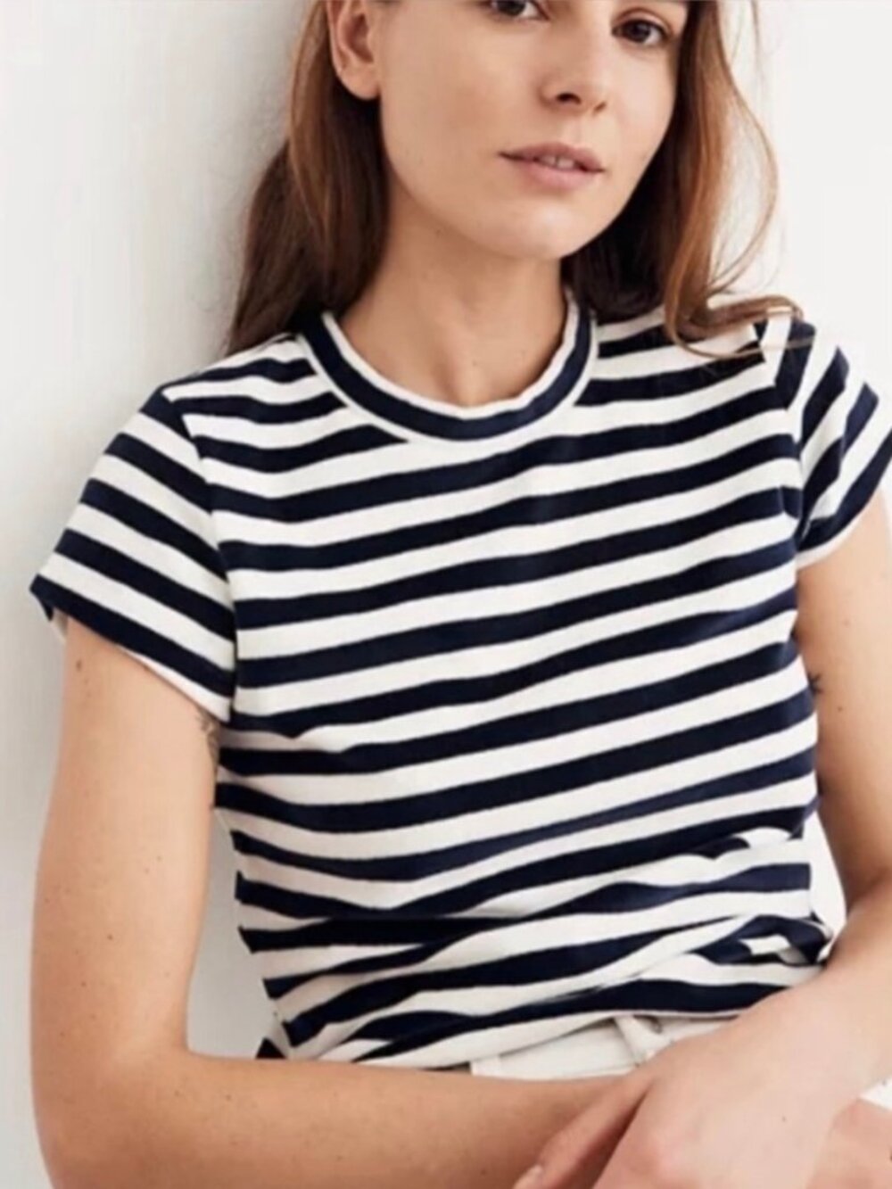 Madewell Navy and White Striped Velvet Top, Size Small